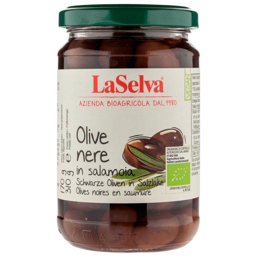 LaSelva Bio Dunkle Oliven mit Stein in Salzlake 170g